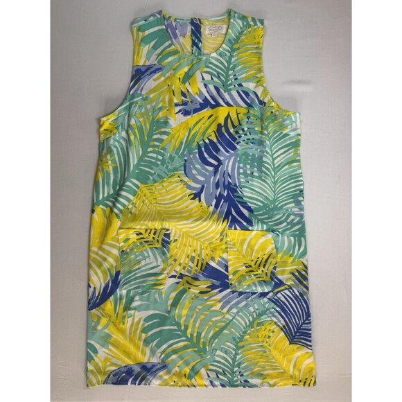 Mud Pie Dress Women’s M Medium Palm Leaf Tropical Pockets Pullover Blue Green - Picture 1 of 16